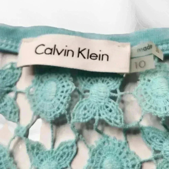 CALVIN KLEIN  GOWN DRESS LONG FLORAL CROCHET LACE AQUA GREEN SIZE 10 - Picture 3 of 5